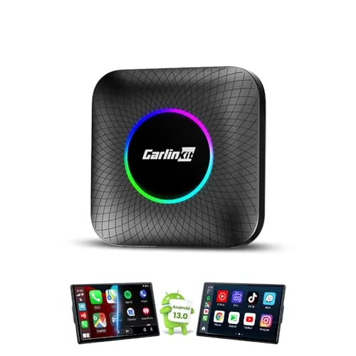 CarlinKit AIBox inalámbrico Carplay/Android Auto Versión LED del Adaptador, Apto para Modelos CarPlay con Cable, Sistema Android 13.0 8+128G Incorporado, Compatible con Youtube, Netflix, etc.