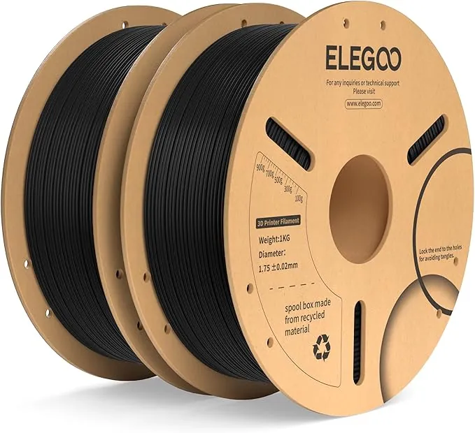 ELEGOO Filamento PLA+ 1.75 2KG Negro, Precisión Dimensional +/- 0.02mm, Carrete Filamento para Mayoría Impresoras 3D