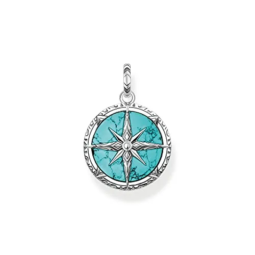 THOMAS SABO Cadena para hombre con colgante de brújula, con incrustaciones de piedras preciosas de imitación de turquesa, plata de ley 925 ennegrecida, tamaño: 34 x 24 mm, PE833-878-17, H: ca. 34mm /