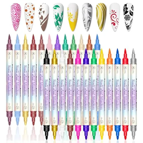 RAZET Set De 24 Nail Pen, Punta De 0,5-5 Mm, Colores Vivos Pintauñas Bolígrafo, Secado Rápido, Adecuados Para Decorar Uñas En Casa Salón Para Carnaval O Pascua