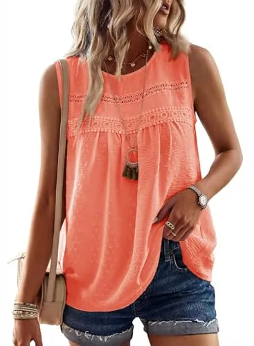 TUUHAW Camiseta sin Mangas Mujer Ropa Cuello Redondo Naranja Brillante L