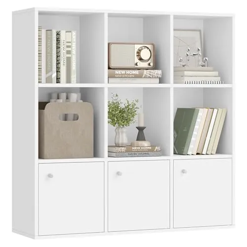 VASAGLE Custos Colección - Estantería, Librería de 3 Niveles, Estantería de Almacenamiento Abierto, 29 x 97,5 x 97,5 cm, para Sala de Estar, Estudio, Comedor, Blanco Nube LBC33WTV1