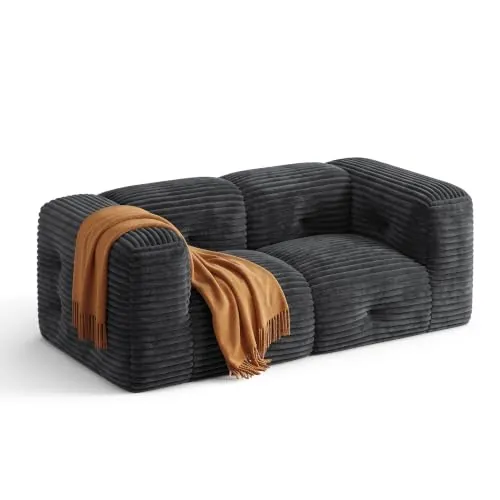 Xbro Sofá 2 Plazas, Sin Montaje, Tela Pana, 182 cm x 95 cm x 60 cm, Negro