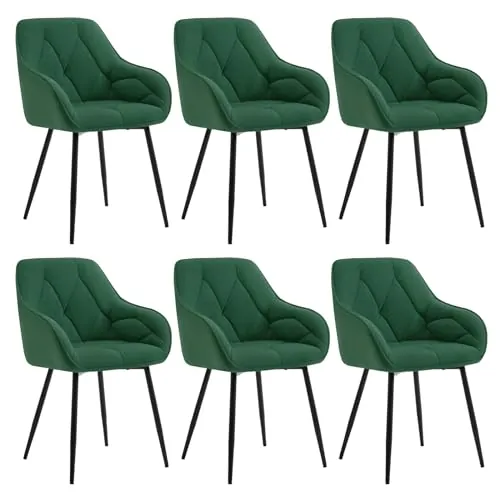 WOLTU Juego de 6 Sillas de Comedor,Terciopelo,Verde Oscuro