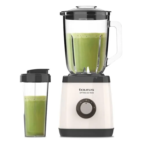 Taurus - Batidora de Vaso 1500 | 1500W | Vaso Portatil 500ml | Cuchillas 4 Filos | 2 Velocidades + Turbo | Acero Inoxidable | Antideslizante | Sistema de Seguridad