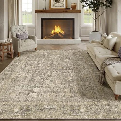 HUGEAR Alfombra Salon Marrón Oscuro Antideslizante Alfombras Lavables en Lavadora Tapetes para Sala 240x300cm Habitacion Dormitorio Comedor Flor Vintage Grande Tapete Pelo Corto tapete Quarto