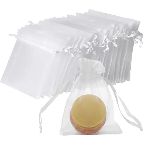 vaolmlop 100 Bolsas de Organza Blancas 7 x 9 cm con Cordón