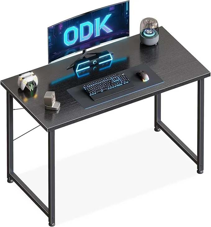 ODK Escritorio Pequeña, 100x48cm Mesa de Estudio de Ordenador con Pies Ajustables Mesa de Escritura de Ordenador para Oficina, Dormitorio, Negro