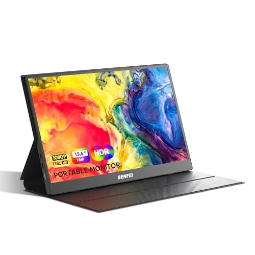 BENFEI Monitor portátil de 15,6", FHD 1080P, Pantalla para Juegos HDMI/USB-C, IPS HDR ultradelgada con Funda Inteligente y Altavoces, Monitor Externo para portátil, PC, teléfonos, Tableta, PS5/PS4