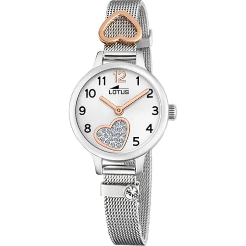 LOTUS Reloj Niña Analógico de Acero Inoxidable 316l Plateado - Movimiento de Cuarzo - Reloj Infantil - Cristal Mineral de Alta Resistencia 18659/1 - con Pulsera de Regalo - Junior Collection