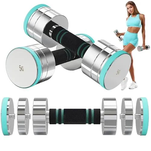 Dripex Juego de Mancuernas Ajustables de Acero de 2,5 kg 5 kg 7,5 kg 10 kg 15 kg 25 kg Pesas y Mancuernas con Mango de Espuma para Hombres y Mujeres (5 KG x 2)