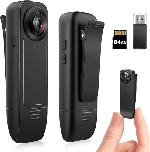 Mini cámara corporal 1080P con tarjeta de memoria de 64 GB, portátil para deportes y videocámara de policía