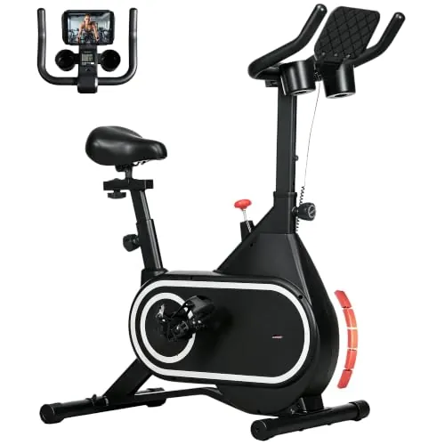 SPORTNOW Bicicleta Estática con 8 Niveles Resistencia Magnética Negro | Bici Estática, Volante de Inercia 4 kg, Pantalla LCD, Silencioso, Asiento Ajustable, Soporte de Vasos, Carga 120 kg