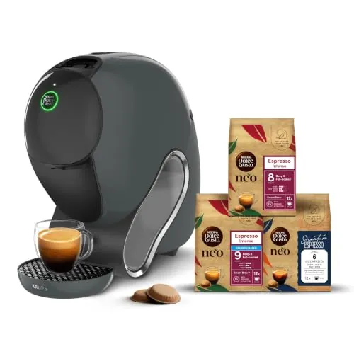KRUPS Cafetera de Cápsulas NEO CAFFÈ de NESCAFÉ® Dolce Gusto® + 3 packs | Cafetera gris tecnología SmartBrew™ para espressos, americanos y extracción lenta, Compatible con cápsulas cafés solo NEO