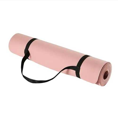 Amazon Basics - Esterilla de yoga, TPE, de 0.6 cm de grosor con correa de transporte, color Rosa
