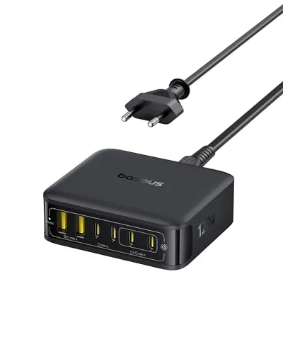 Baseus Cargador USB C 120W, Estación de Carga Rápida con 6 Puertos, para iPhone 17/16/15 Serie, MacBook Air, Galaxy, iPad, und Mehr