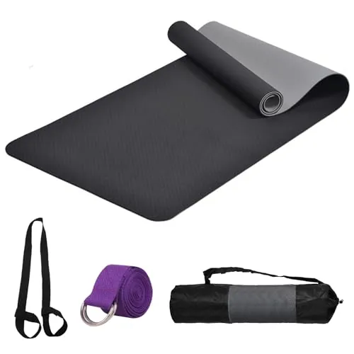 smallrun Esterilla Yoga Esterilla Pilates Antideslizante 6mm Alfombrilla de Yoga Esterilla Deporte Yoga Mat para Pilates Yoga Fitness 183x61cm (TPE NEGRO)