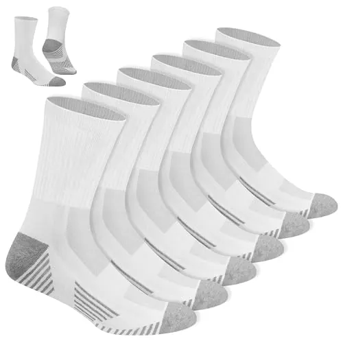 NAVYSPORT Calcetines crew deportivos de algodón para hombre, paquete de 6 pares, Mitad de la pantorrilla (43-46, Blanco)