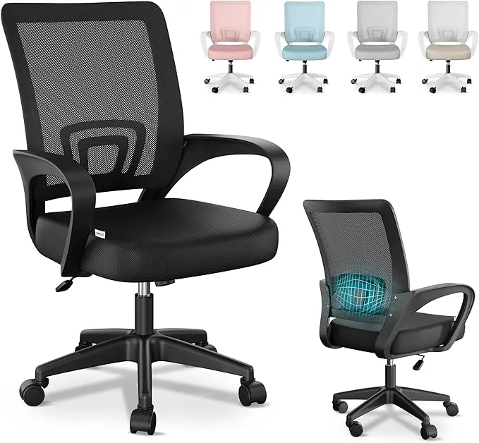 JUPPLIES Silla Escritorio Ergonomica - Silla Oficina con Apoyo Lumbar, Estructura de Plastico, Malla Transpirable, Ruedas Giratorias 360° Soporta hasta 110kg