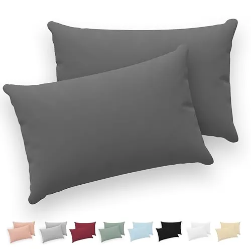 Twinzen® Funda Almohada 40x60 (Juego de 2) - Antracita - 100% Algodon Jersey - Funda de Almohada Algodon - Funda Cojin para Cama - Protector de Almohada con Cremallera