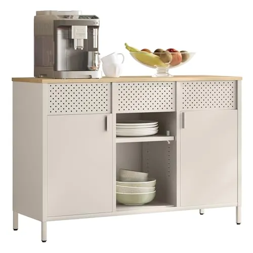 SONGMICS Armario Cocina, Muebles de Cocina de Metal con Puertas Dobles
