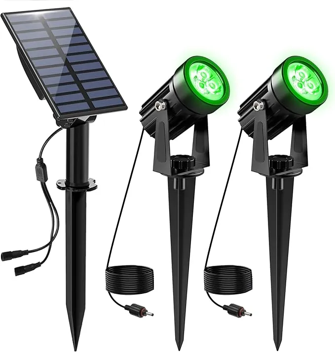 NATPOW Luces Solares LED Exterior Jardín, LED Foco Solar Lámparas Solares para Jardín al Aire Libre, IP65 Impermeable, 2 Niveles de Brillo Iluminación para Árboles, Patio, Caminos(Verde)