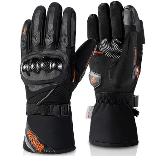 BORLENI Guantes Moto Invierno Hombre, Guantes de Moto Calientes con 3M Thinsulate, Impermeables Antiviento con Pantalla Táctil y Protección de Nudillos en Fibra de Carbono, Tallas Black-XL