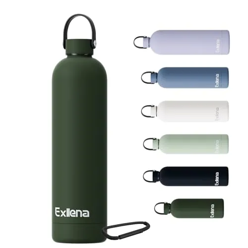 Exllena Botella Termica 1 litro – Botella Agua Acero Inoxidable 304, Garrafa Termica para Agua Fría y Caliente, 100% Estanco con Asa y Gancho – Ideal para Viajes, Gym y Exterior
