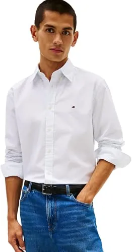 Tommy Hilfiger Camisa Hombre Poplin Fake Solid Camisa Informal, Azul (Sweet Blue), L