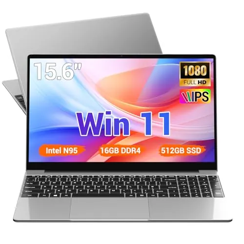BEYNIVAN PC portátil 15,6 Pulgadas,16 GB DDR4,SSD 512 GB,TF de 1 TB,N95 (hasta 3,4 GHz),Win11,1920 * 1080 FHD,5G WiFi/Widevine L1/DC 3.0/HDMI/Teclado España de Membrana,Plata