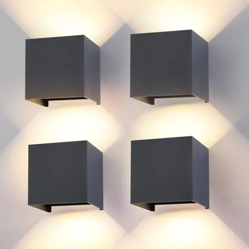 4 Pcs Aplique de Pared Exterior Interior Bombilla LED G9 Reemplazable IP65 Impermeable Lámparas de Pared 3000K Luz Cálido Apliques de exterior cuadrada de aluminio Ángulo de luz ajustable Antracita