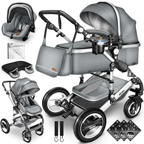 KIDUKU® Carrito de Bebé 3 en 1 | Silla de Paseo para Niños | Carricoche de 3 Piezas | Capazo, Cambiador, Cubrepiés | Sillita Coche Ligera Infantil ECE R129