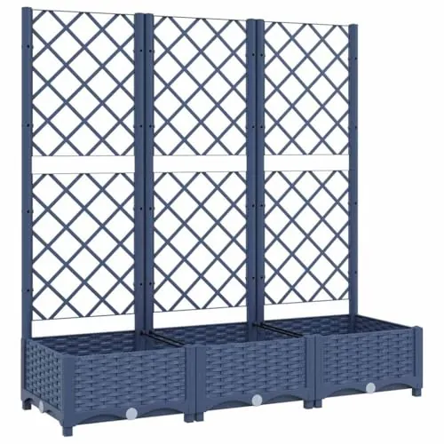 vidaXL Jardinera con Enrejado, Macetero de Plantas Flores, Maceta de Hierbas, Arriate para Jardín Patio Balcón Terraza, PP Azul Gris 120x40x121,5 cm