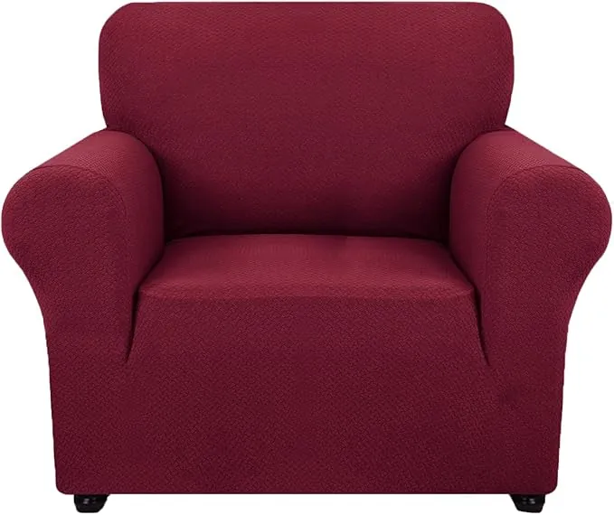 Ystyle Funda Sofa 1 Plaza, Ajustables Fundas Sofa Elasticas, Protector Sofa Gatos Arañazo y Perros Mascotas, Funda de Sofá con Reposabrazos Antideslizante Antimanchas Lavable, Rojo Vino