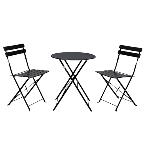 Conjunto de mesa y 2 sillas plegables de metal para jardín, balcón o terraza | Set bistró compacto y resistente, ideal para exteriores e interiores | Diseño elegante, fácil de almacenar y transportar