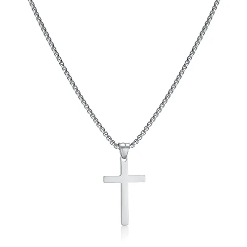AFSTALR Plata Colgantes Cruz Hombre Cadenas Cruz Acero Inoxidable Collar Cruz Regalo para Hombre y Mujer 55cm