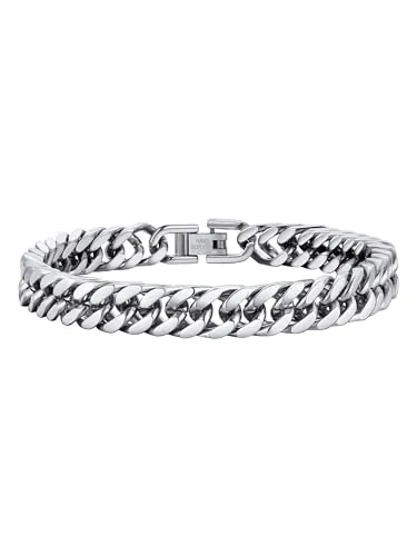 PROSTEEL Pulsera Cadenas Cubanas de Hombre Mujer Brazalete Metal Pulsera Plateada 8mm Ancho 19cm Largo