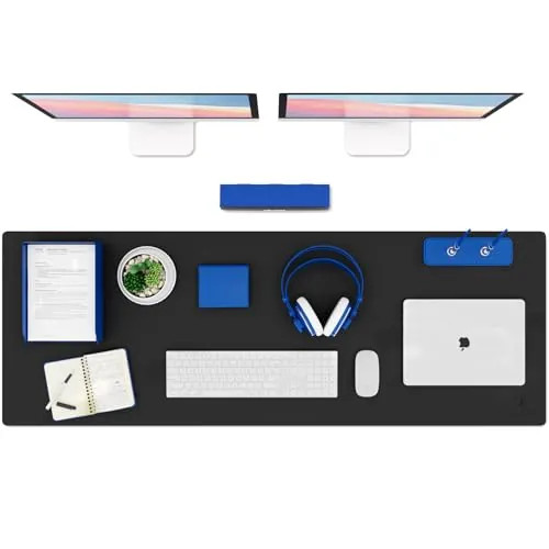 K KNODEL Alfombrilla de Escritorio, Tapete Escritoriode de Oficina, Alfombrilla de Escritorio Hecho de Cuero PVC, Alfombrilla del Escritorio del Ordenador portátil, Doble Cara (43 x 120cm, Negro)