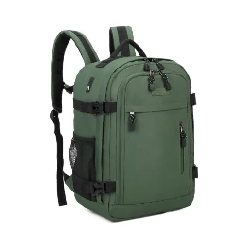 RAYKONG Mochila Cabina Ryanair 40x30x20cm (24L) | Mochila Viaje Avion Impermeable | Equipaje de Mano Resistente | Mochila para Senderismo | Escolar | Trabajo | Verde
