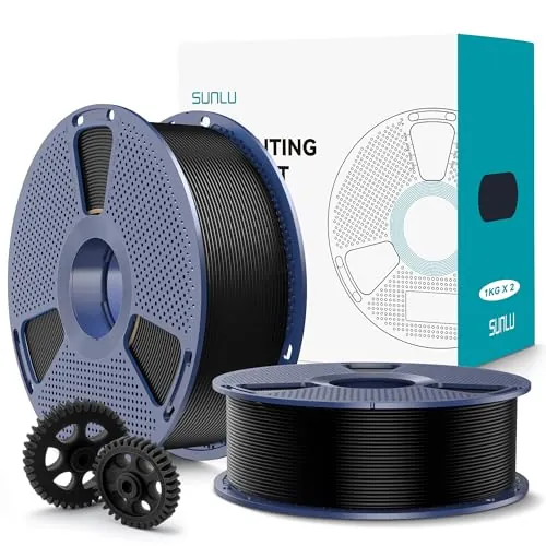 SUNLU 2KG PLA+2.0 Filament, 1KG por Carrete, 2 Rollos, Negro+Negro