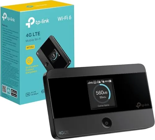 TP-Link M7352 - Router WiFi Portátil 4G LTE WiFi 6, hasta 150 Mbps, Hotspot hasta 10 Dispositivos, Pantalla, Batería 10h, Ranura SIM y microSD hasta 2TB