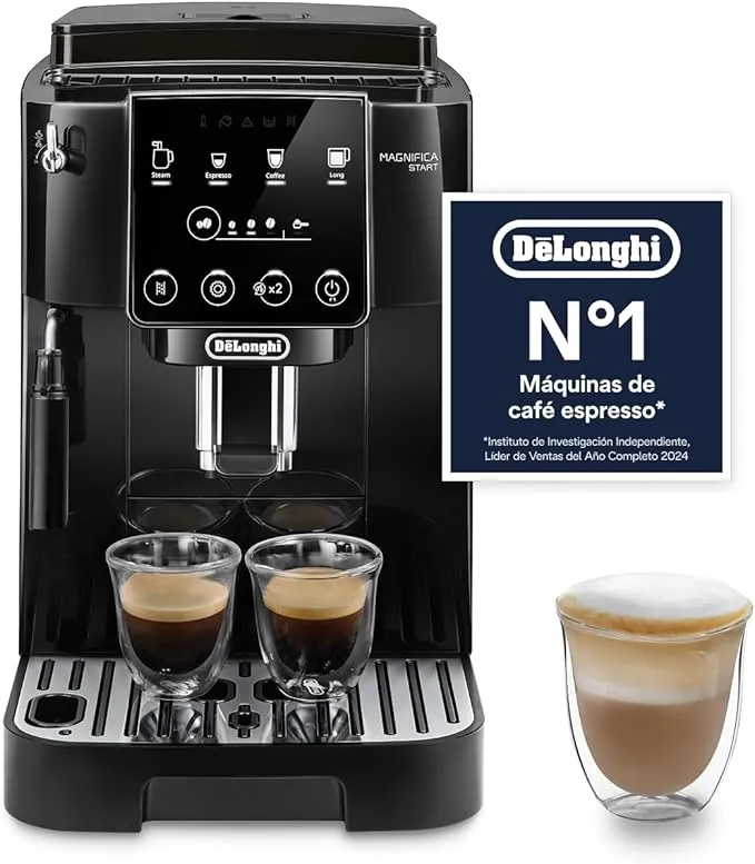 De’Longhi Magnifica Start - Cafetera Superautomática, Espumador de Leche manual, 4 Bebidas One-Touch, Controles Soft Touch, Negro (ECAM222.20.B)