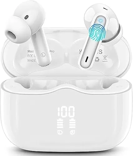 Auriculares Inalambricos Bluetooth, Auriculares Bluetooth 5.4 con ENC Reducción de Ruido, 40H HiFi Estéreo Cascos Inalambricos Bluetooth con 4 HD Mic, Pantalla LED, IP7 Impermeablem Cascos, Blanco
