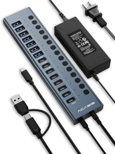ACASIS Hub USB 3.2 16 Puertos 10Gbps,8 USB-A & 8 USB-C,PD30Wx2,150W,ALU