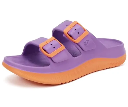 ONCAI Sandalias de Recuperación Mujer, Slides con Correa Ajustable y Soporte de Arco para Fascitis Plantar, Cómodas Deportivas Ligeras Antideslizantes Exteriores Verano Morado/Naranja Talla 40