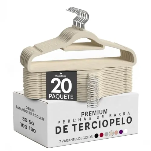 Utopia Home Perchas Terciopelo con Tie Bar (Marfil, Paquete de 20)