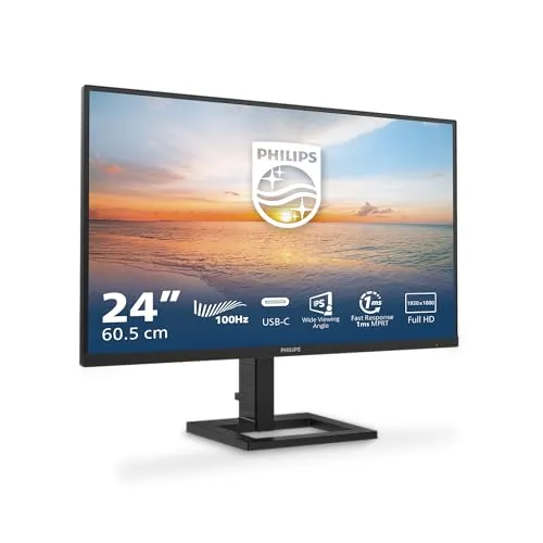 PHILIPS 24E1N1300AM Monitor 24 Pulgadas 120Hz Panel IPS, 4ms GtG, Altavoces, Altura Ajustable, (1920x1080 HDMI 1x 1.4 USB Hub) Negro