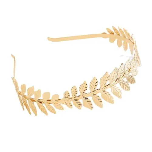 Visxcnu Corona de hojas romanas,Diadema de hoja dorada estilo griego,tiara de oro con banda de hojas, corona de pelo nupcial para el Cabello Boda