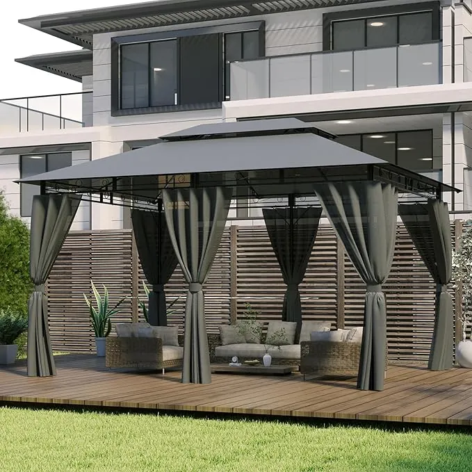 Devoke Cenadores para Jardin 3x4,Impermeable Cenador 3x4,Resistente Cenador al Aire Libre,Marco de Metal con Mosquitero Cenador,Gris