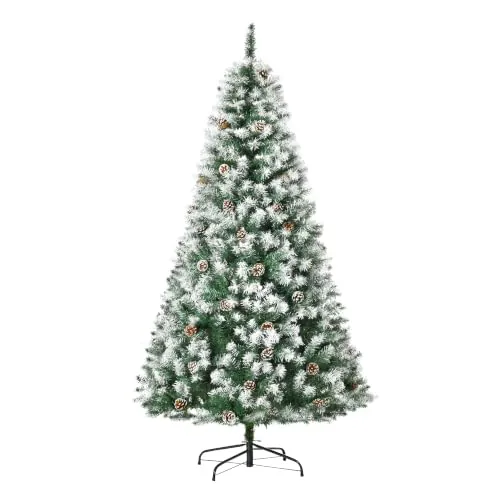 HOMCOM Árbol de Navidad Artificial 180 cm con Nieve Base Metálica Verde